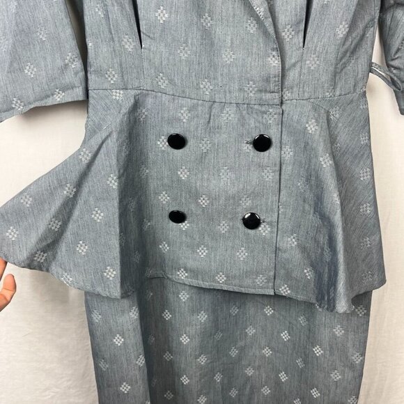 Vintage 90s Peplum Waist Midi Dress Womens M Professional Retro Pleated USA - Picture 3 of 15